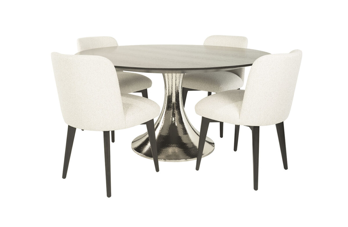 Harlow Dining Table (Hammered Polished Nickel) & Tang Dining Side Chairs