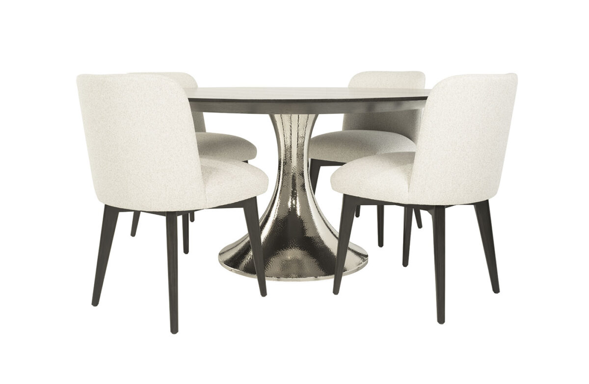 Harlow Dining Table (Hammered Polished Nickel) & Tang Dining Side Chairs - Image 2